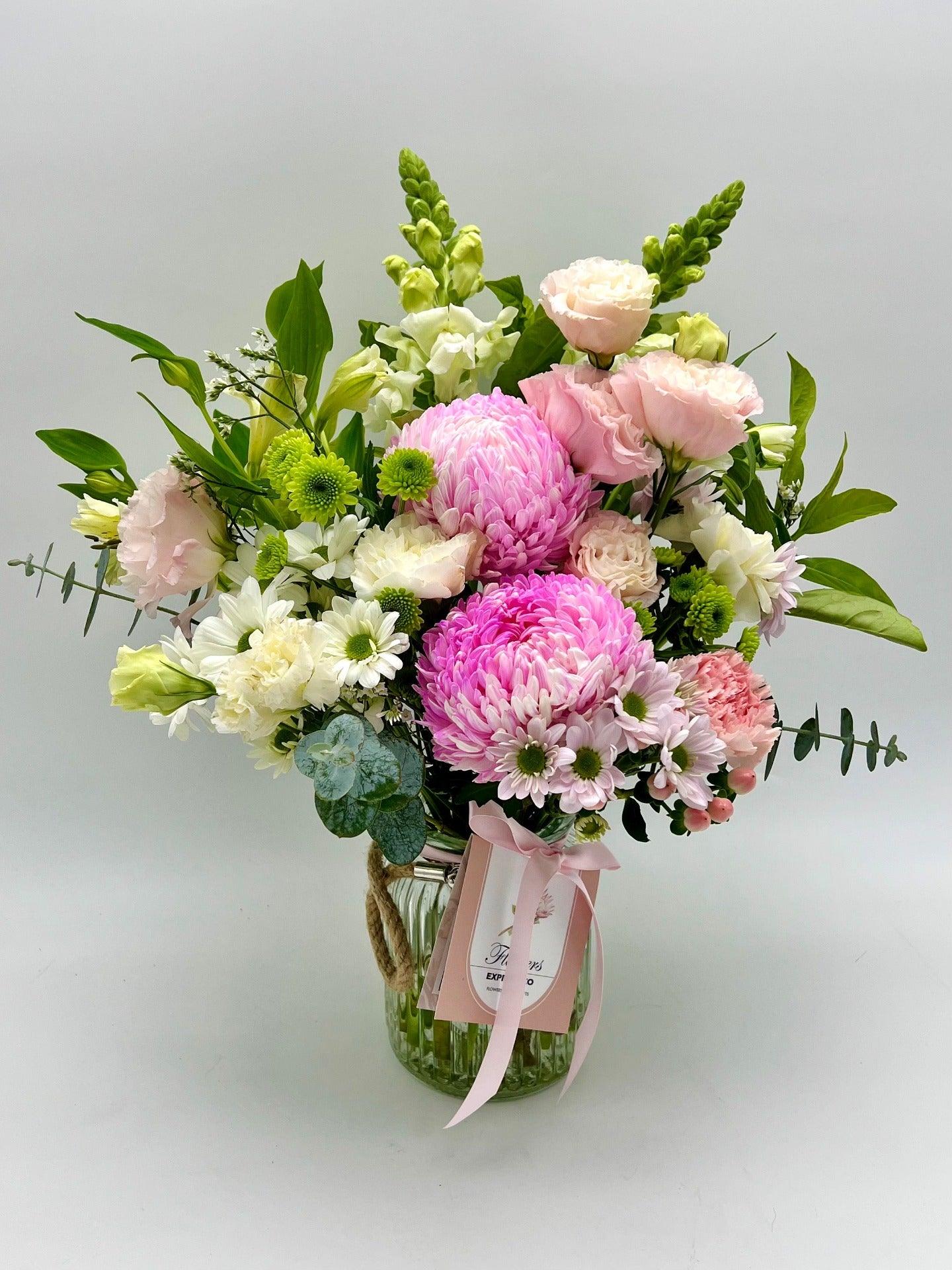 Flower Delivery Melbourne -Same Day Delivery Online Melbourne Florist  -Medium Pink & White Jar - Flowers Express CO