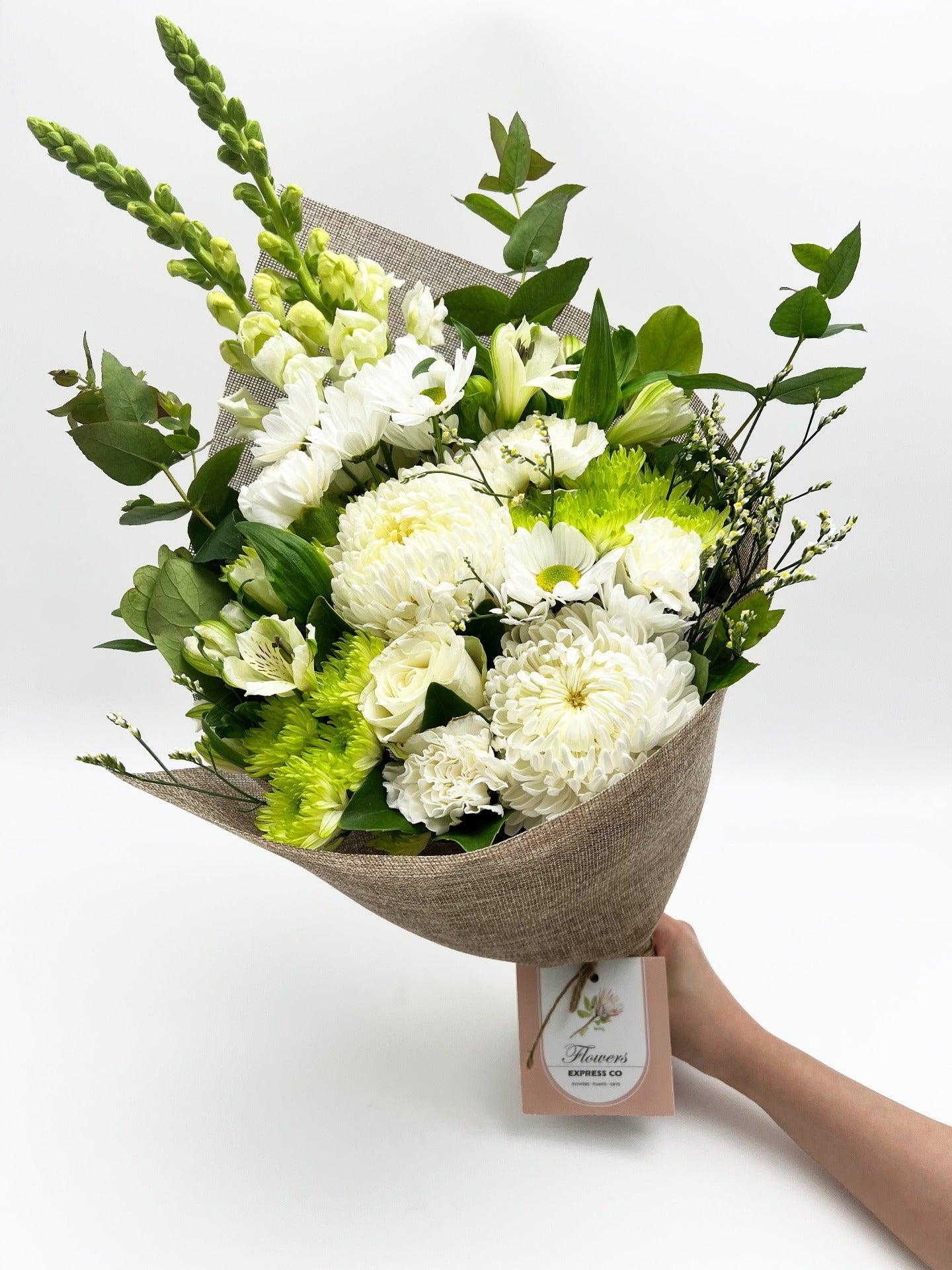 Flower Delivery Melbourne -Same Day Delivery Online Melbourne Florist -Medium White & Green Bouquet - Flowers Express CO