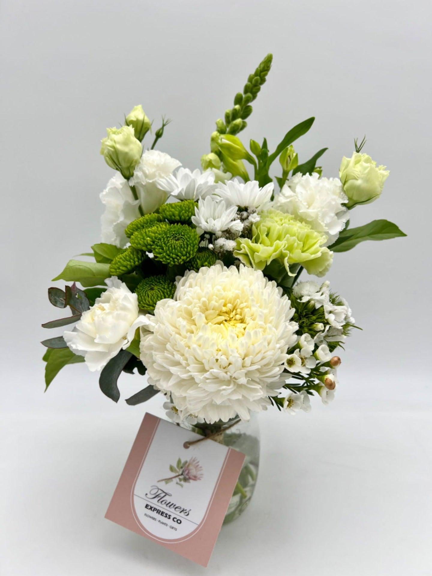 Flower Delivery Melbourne -Same Day Delivery Online Melbourne Florist -Small White_Green Jar- Flowers Express CO