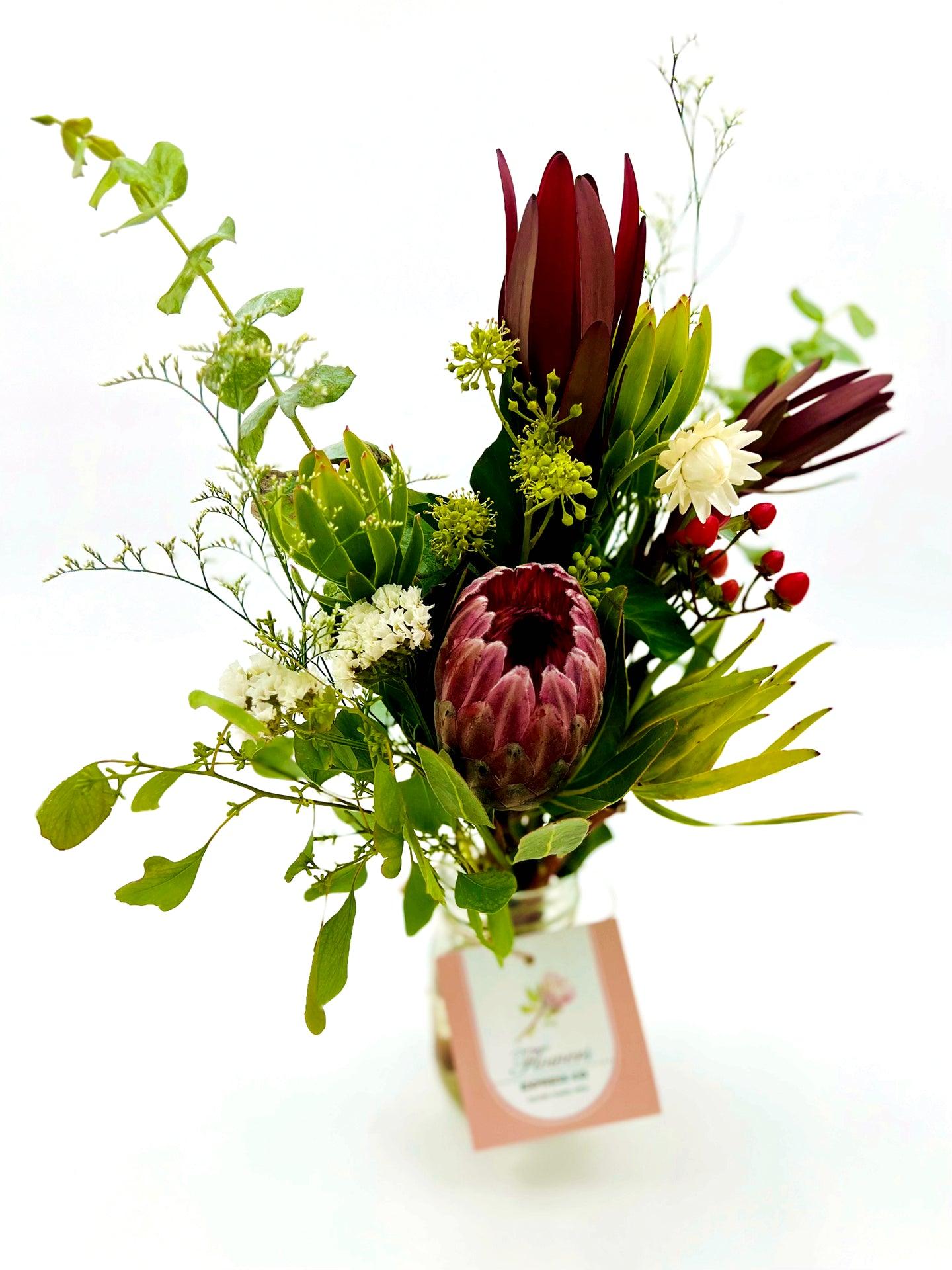 Native Mix Flowers Arranged in Glass Jar and Deliver to All Suburbs in Melbourne