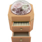 Preserved pink rose, two white flowers, and pink hydrangea petals in a duo-drawer jewellery box with a pinkish tan colour. Same-day delivery is available in Melbourne, VIC, Australia.