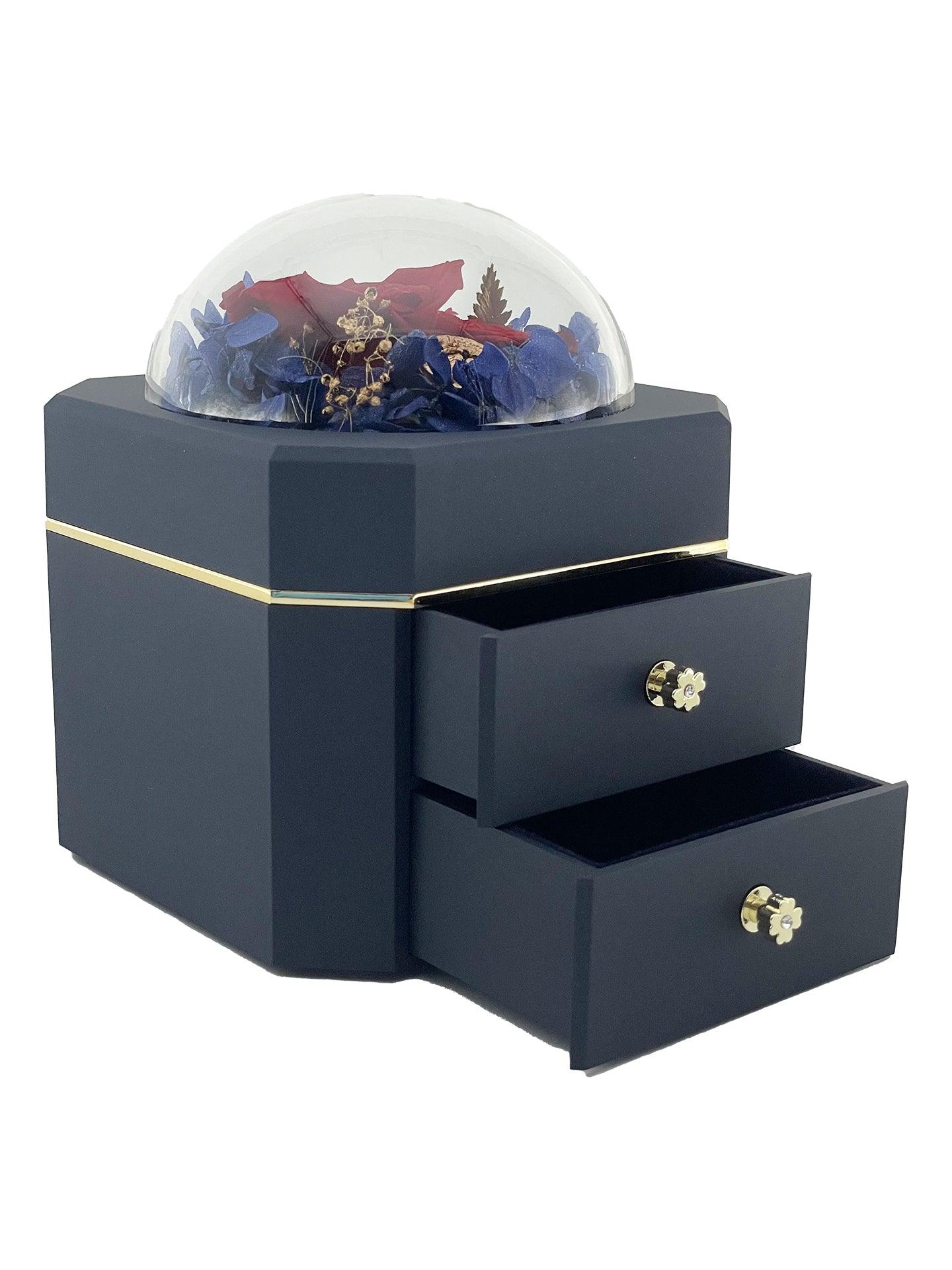 Surprise your loved one with this stunning box of preserved roses and jewellery drawers, available for same-day delivery in Melbourne, VIC, Australia.