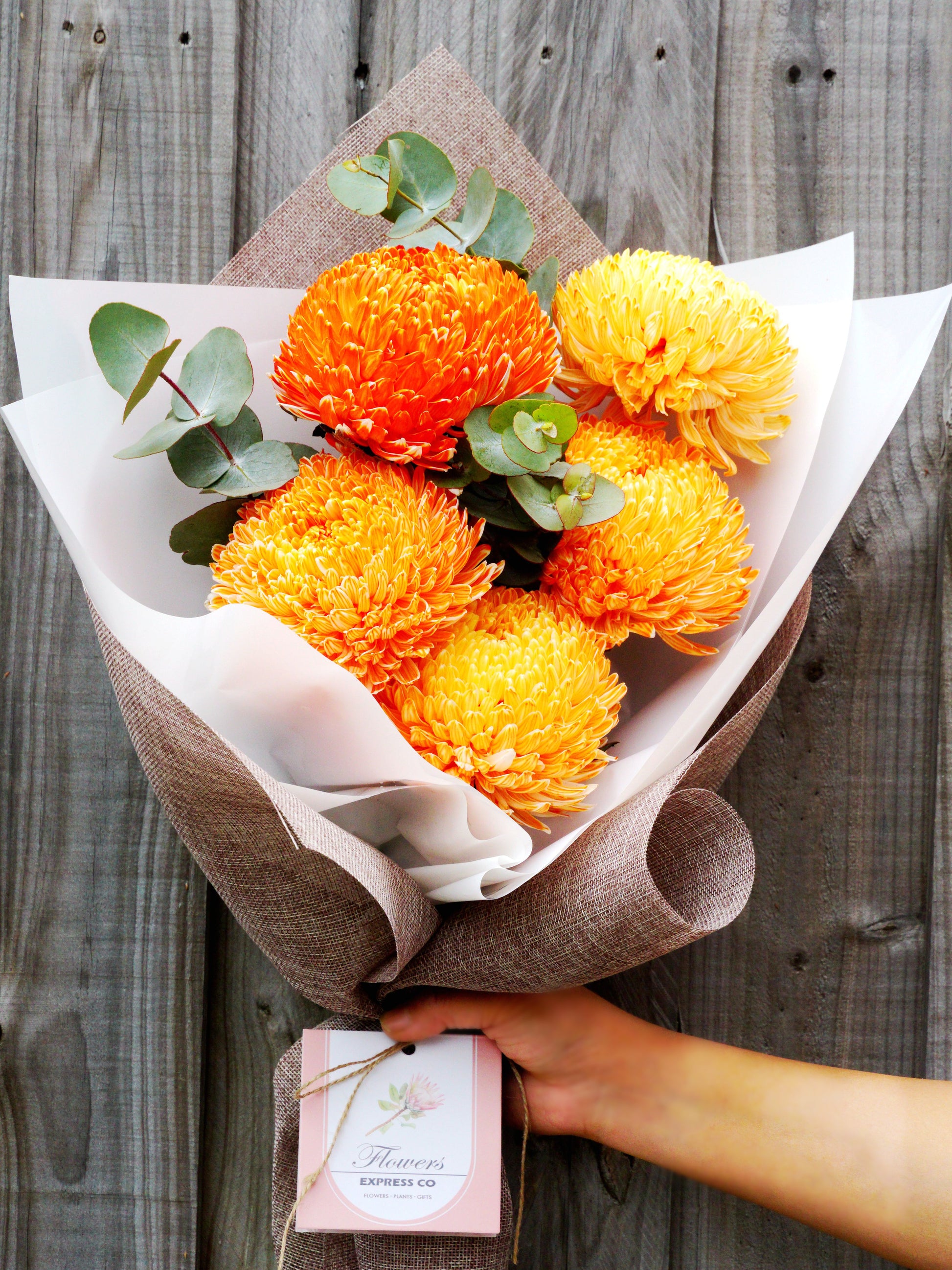 Flower Delivery Melbourne -Same Day Delivery Online Melbourne Florist  -Disbud Mum Bouquet-Orange- Flowers Express CO