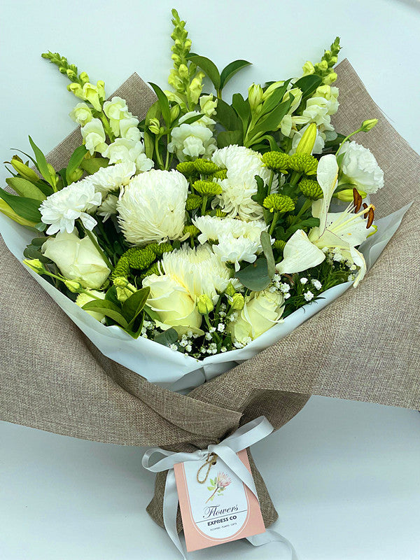 Flower Delivery Melbourne -Same Day Delivery Online Melbourne Florist  -Large White & Green Bouquet- Flowers Express CO