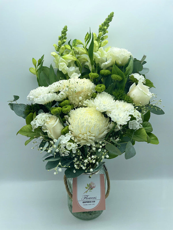 Flower Delivery Melbourne -Same Day Delivery Online Melbourne Florist  -Medium White & Green Jar- Flowers Express CO