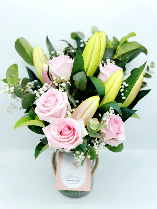 Flower Delivery Melbourne -Same Day Delivery Online Melbourne Florist  -Roses & Lilies Jar Medium- Flowers Express CO