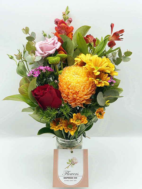 Flower Delivery Melbourne -Same Day Delivery Online Melbourne Florist  -Small Orange & Red Jar- Flowers Express CO