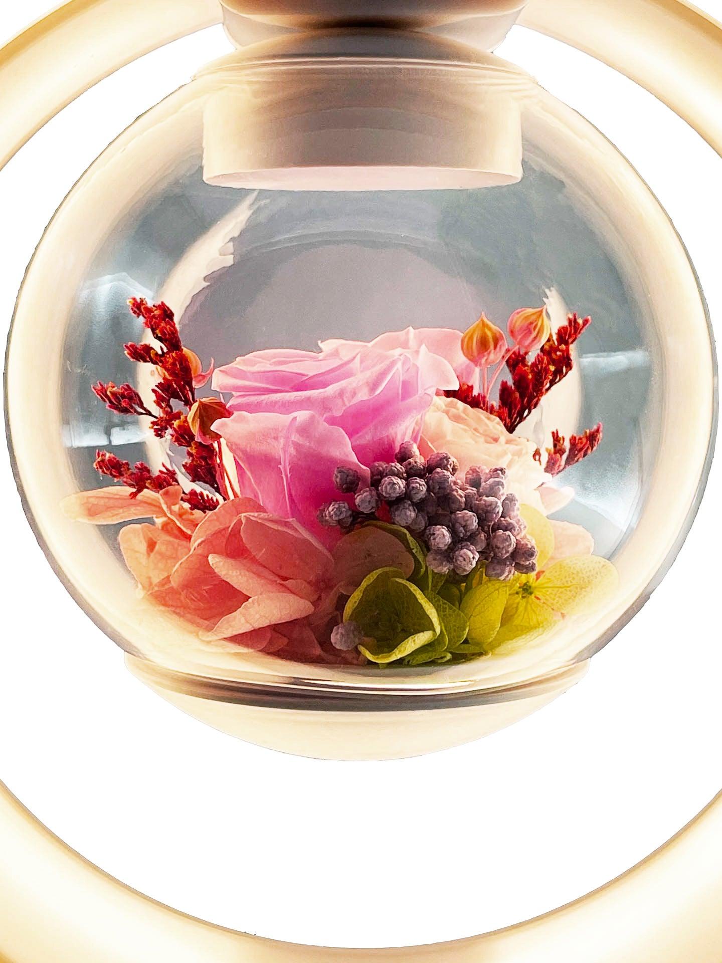 Preserved Pink Rose Arrangement In A Bowl, Attached To A Light Ring. Delivery In Melbourne.