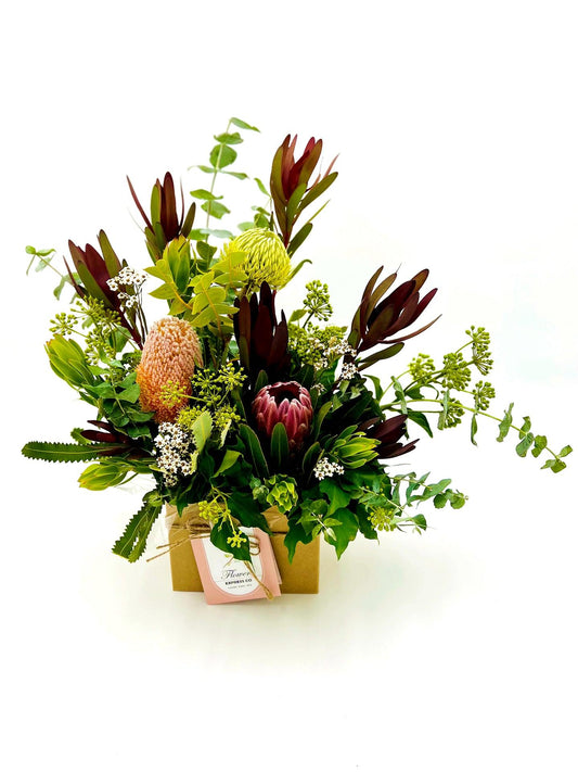Kraft box arrangement of native Australian flowers - Native Mix Box Medium