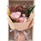 Pink preserved rose and dried flowers in pale yellow wrapping paper with grey ribbon, presented in a white box, made by a florist in Flowers Express Co.