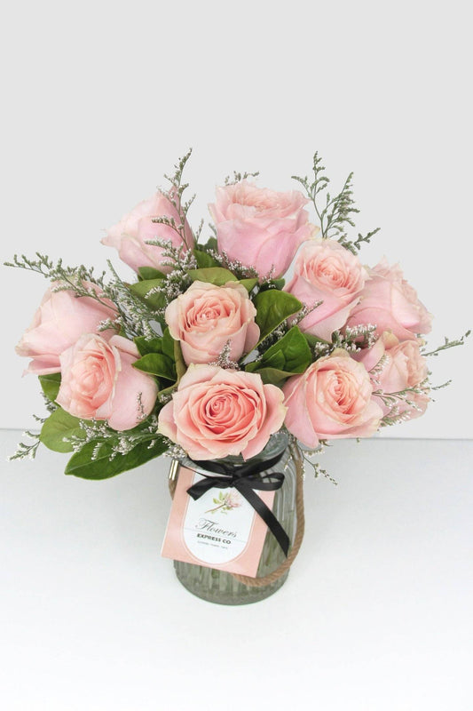 Pink Rose Jar 10 Stems - Flowers Express Co