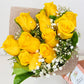 10 stems of yellow roses wrapping by hessian-like mesh, delivering in Melbourne